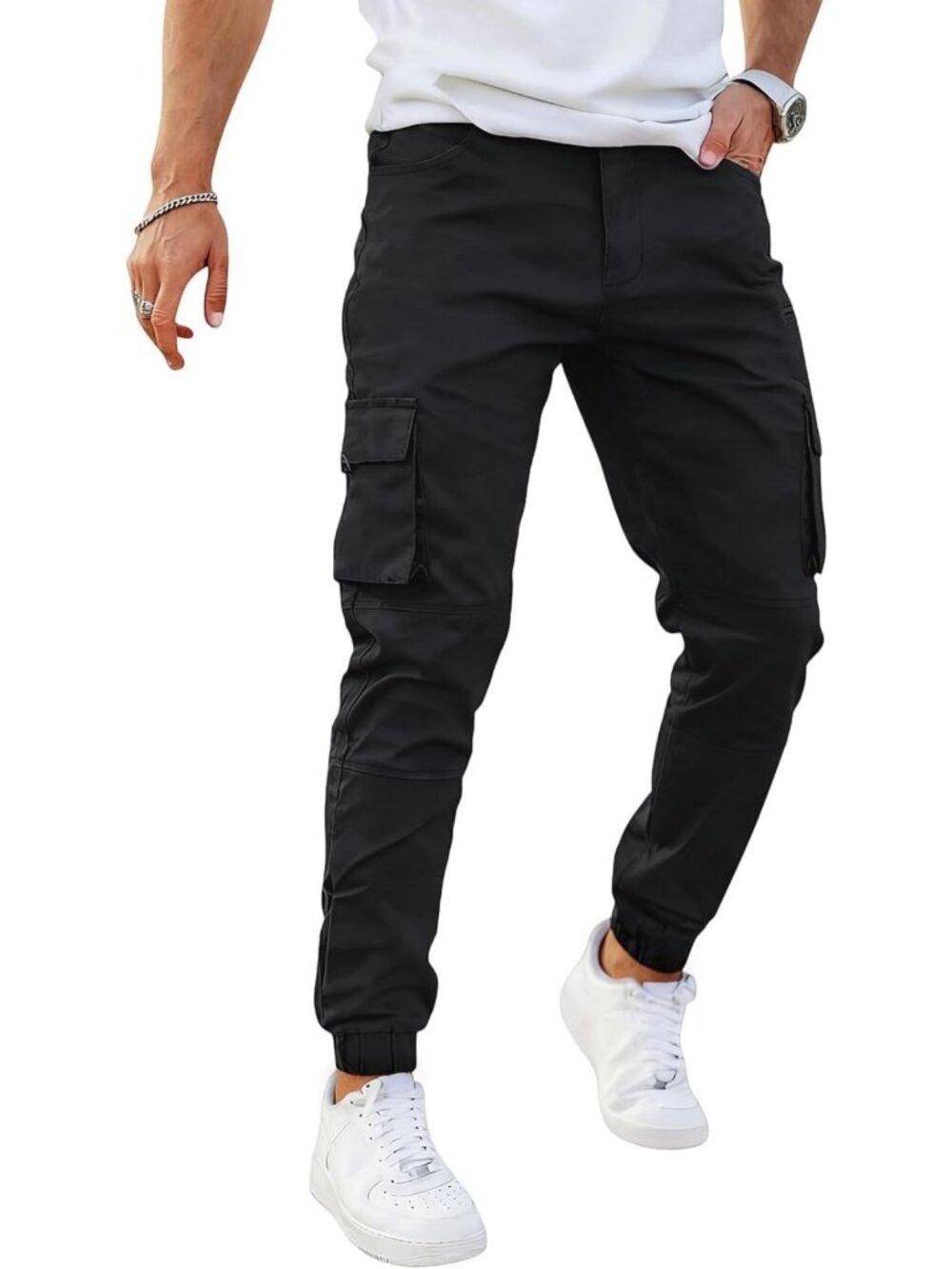 Men's Slim Fit Camo Cargo Joggers | Stretchy Cotton Pants with Elastic Waist
